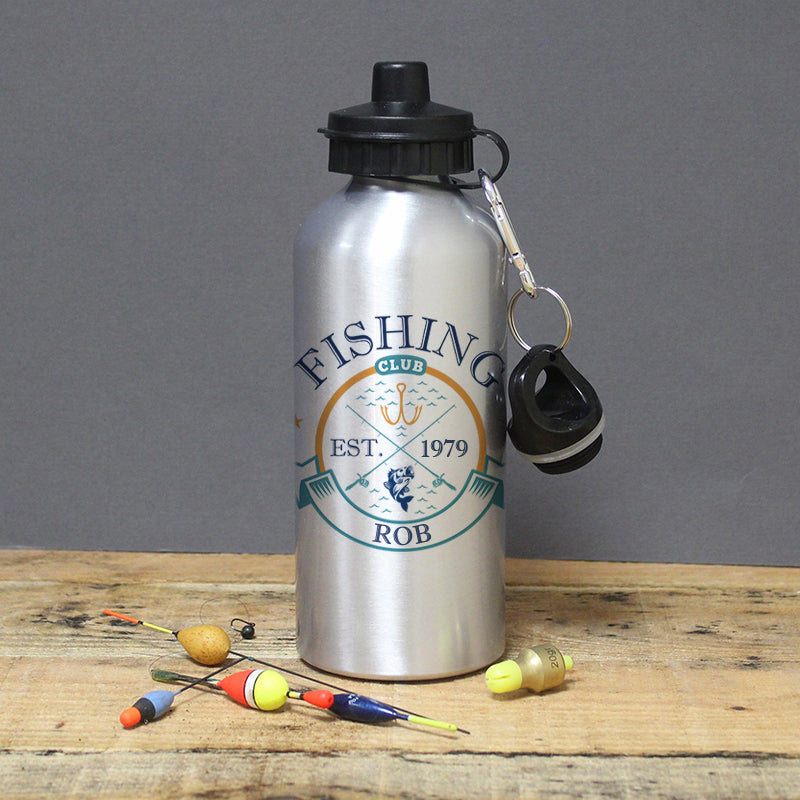 Personalised Fishing Club Silver Water Bottle: 1 - Water Bottles By Gift Moments