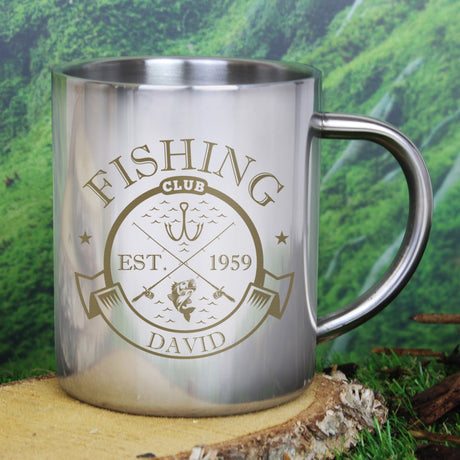 Personalised Fishing Club Stainless Steel Mug: 1 - Outdoor Mugs By Gift Moments