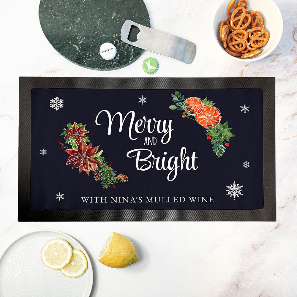 Personalised Christmas Floral Bar Mat: 3 - Barware By Gift Moments