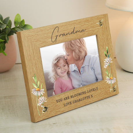 Personalised Floral Bee 6x4 Oak Finish Photo Frame: 4 - Photo Frames By Gift Moments