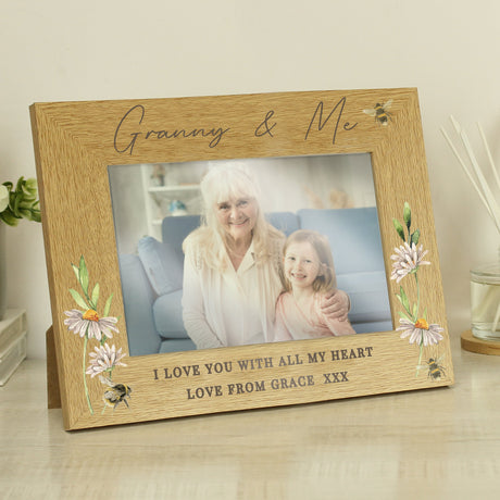 Personalised Floral Bee 6x4 Oak Finish Photo Frame: 1 - Photo Frames By Gift Moments