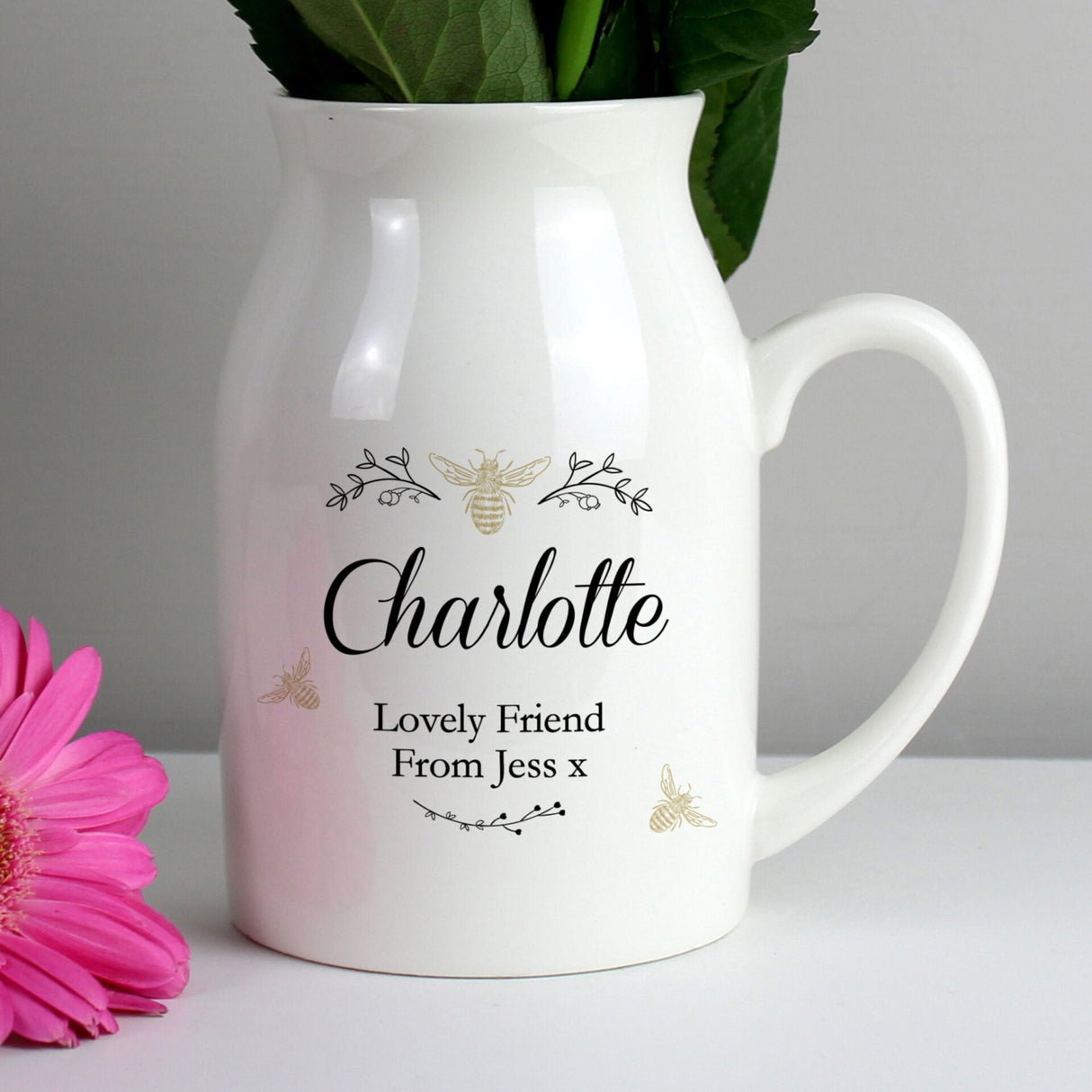 Personalised Floral Bee Jug Vase: 4 - Vases By Gift Moments