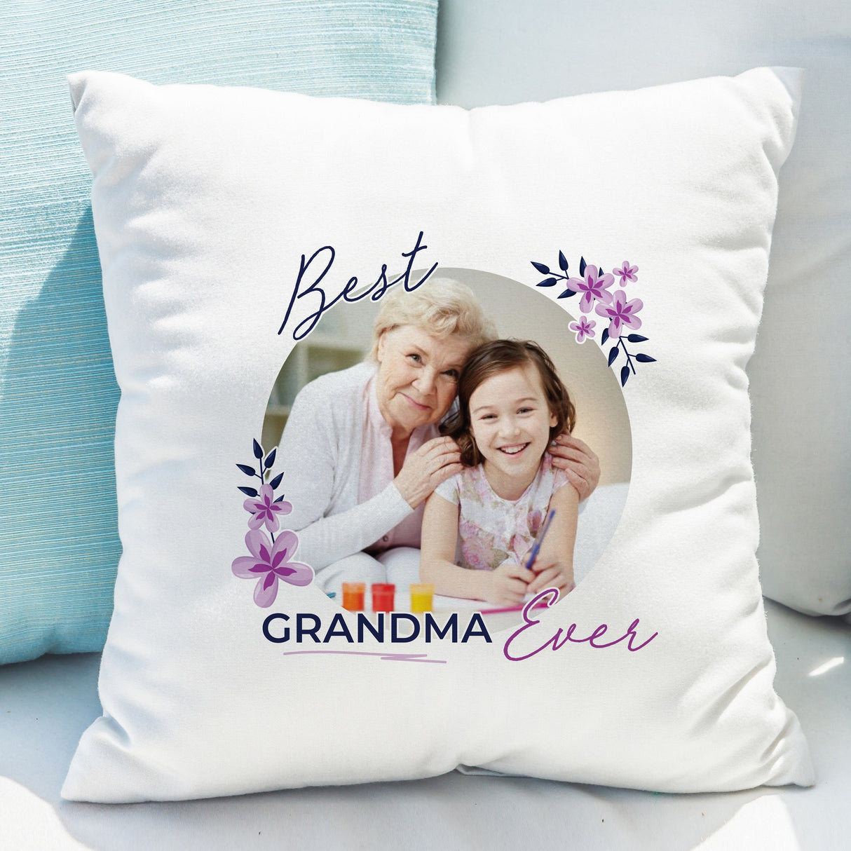 Personalised Floral Photo Upload Cushion: 2 - Cushions By Gift Moments