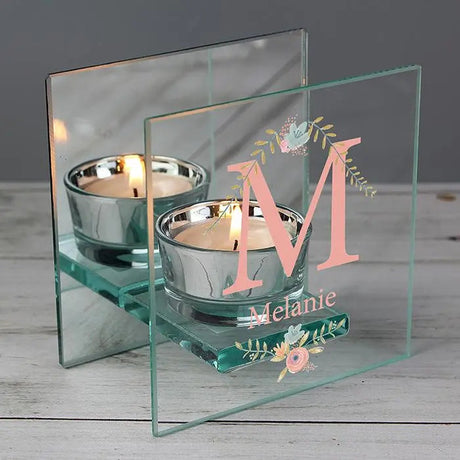 Personalised Floral Bouquet Tea Light Holder: 1 - Candle Holders By Gift Moments