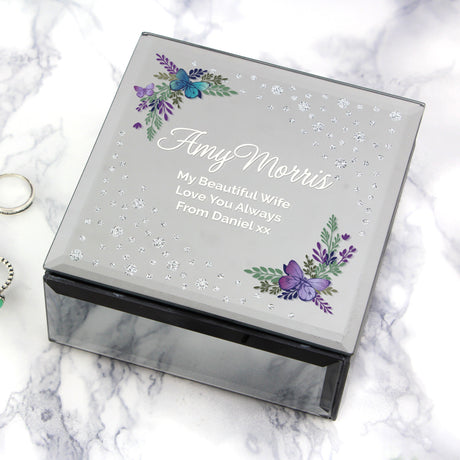 Personalised Floral Butterfly Diamante Trinket Box: 7 - Trinket Boxes By Gift Moments