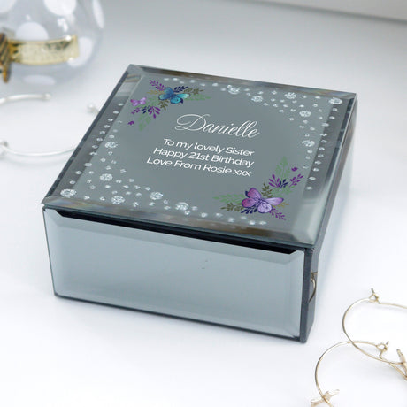 Personalised Floral Butterfly Diamante Trinket Box: 1 - Trinket Boxes By Gift Moments