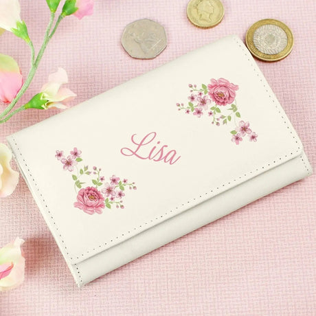 Personalised Cream Leather Floral Purse: 5 - Bags & Purses By Gift Moments