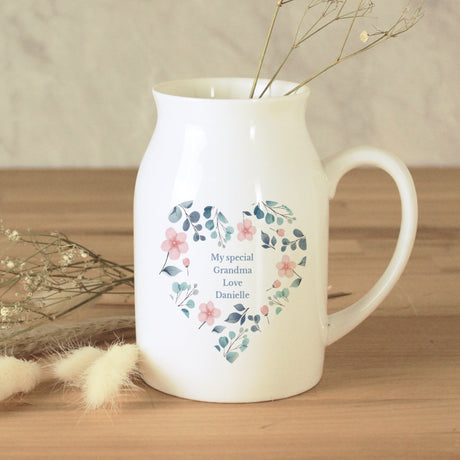 Personalised Floral Heart Ceramic Jug: 7 - Vases By Gift Moments