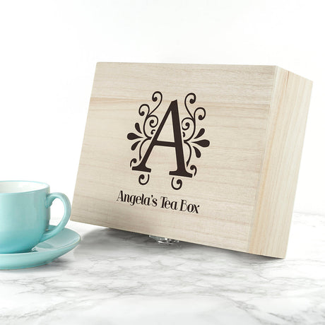 Personalised Floral Initial Tea Box Selection: 3 - Charcoal - Tea Boxes By Gift Moments