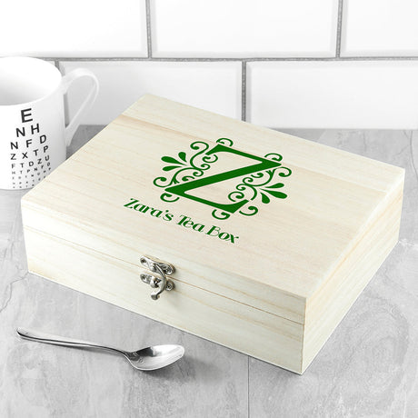 Personalised Floral Initial Tea Box Selection: 1 - Green - Tea Boxes By Gift Moments