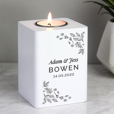 Personalised Floral Leaf Wooden Tea Light Holder: 3 - Candle Holders By Gift Moments