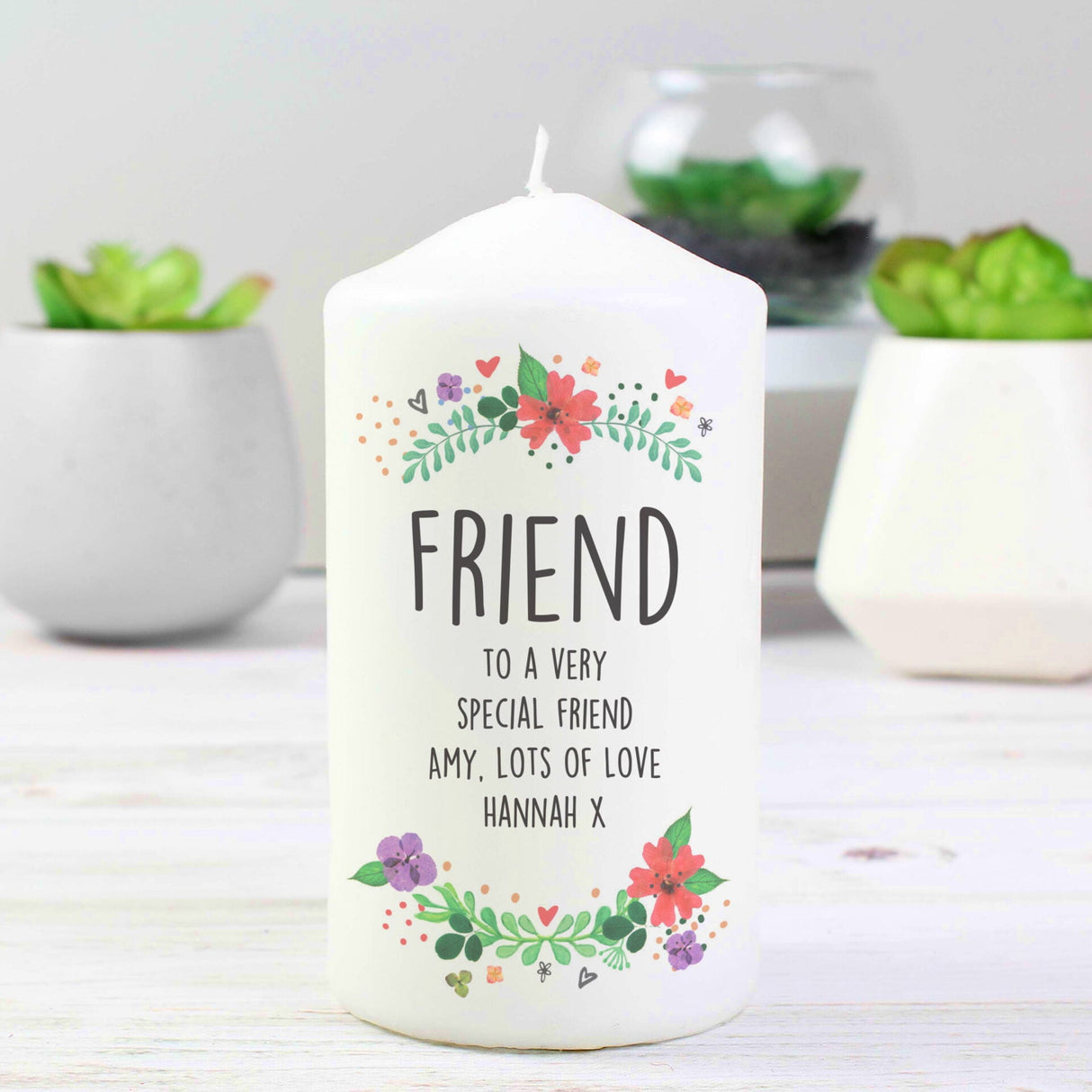 Personalised Floral Pillar Candle Gift: 4 - Candles By Gift Moments