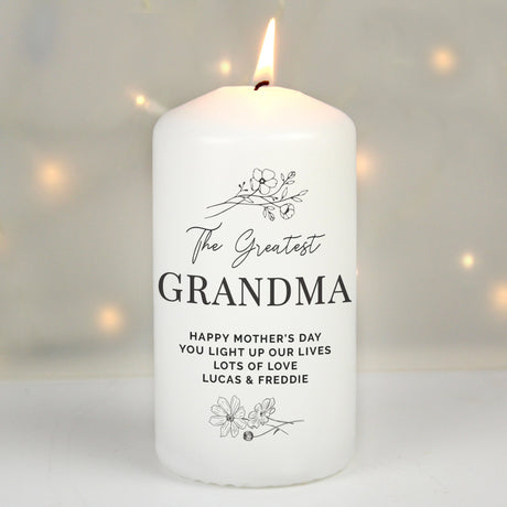 Personalised Floral Pillar Candle: 7 - Candles By Gift Moments