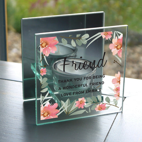 Personalised Floral Mirrored Glass Candle Holder: 2 - Candle Holders By Gift Moments