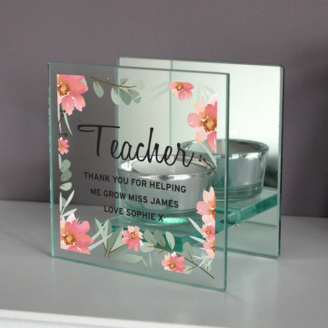 Personalised Floral Mirrored Glass Candle Holder: 3 - Candle Holders By Gift Moments