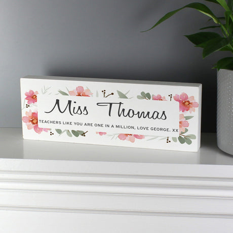 Personalised Floral Wooden Block Sign: 4 - Signs & Plaques By Gift Moments