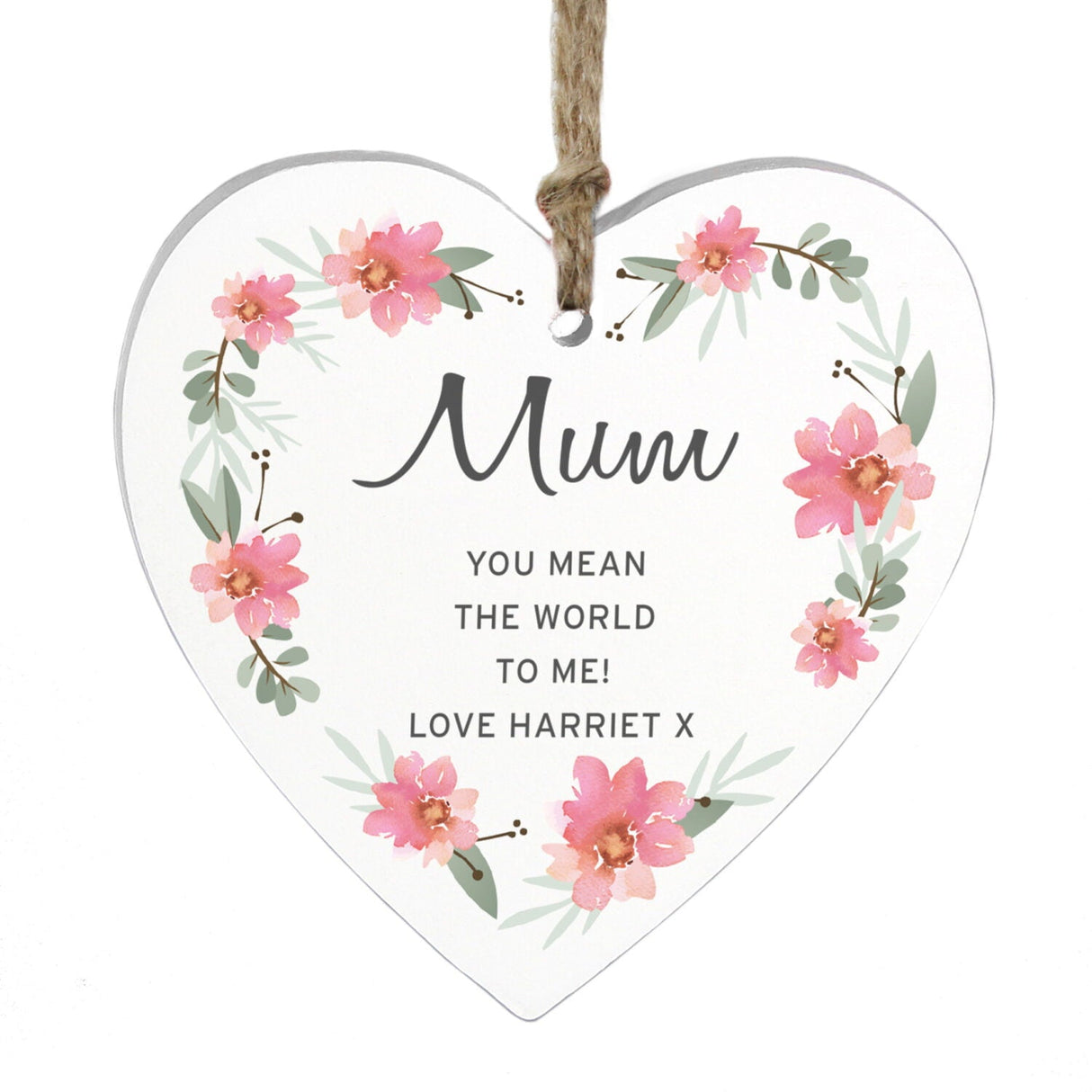 Personalised Floral Wooden Heart Decoration: 5 - Decorations By Gift Moments