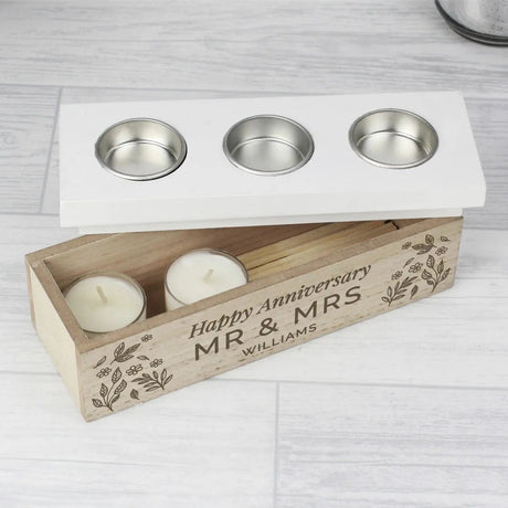 Personalised Floral Triple Tea Light Box: 4 - Candle Holders By Gift Moments