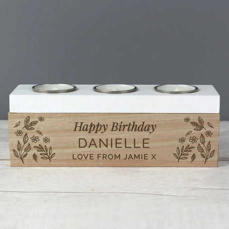 Personalised Floral Triple Tea Light Box: 3 - Candle Holders By Gift Moments