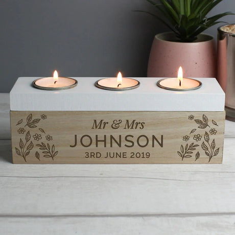 Personalised Floral Triple Tea Light Box: 2 - Candle Holders By Gift Moments