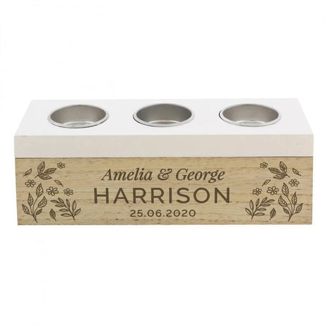 Personalised Floral Triple Tea Light Box: 5 - Candle Holders By Gift Moments