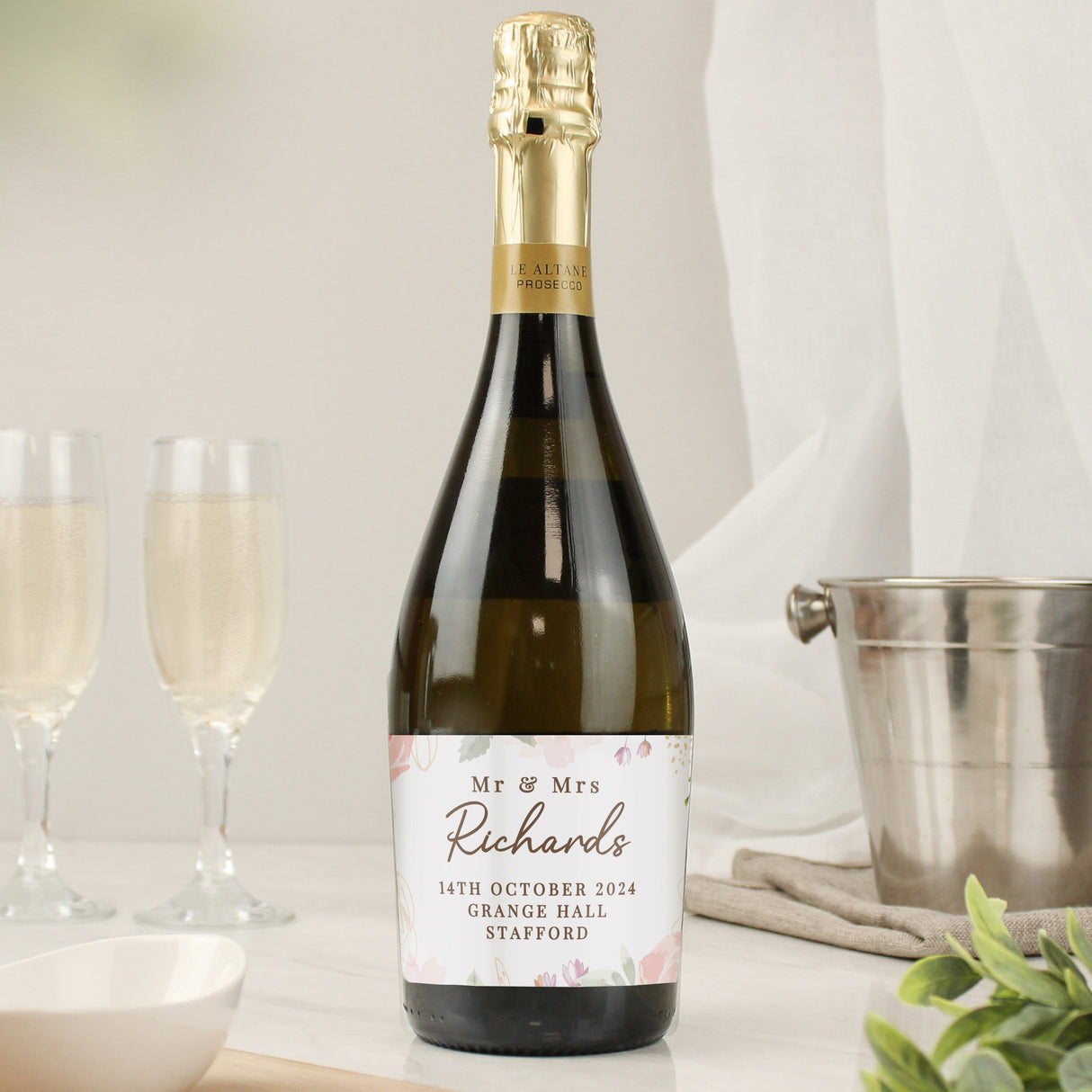 Personalised Floral Watercolour Prosecco Bottle: 1 - Prosecco By Gift Moments