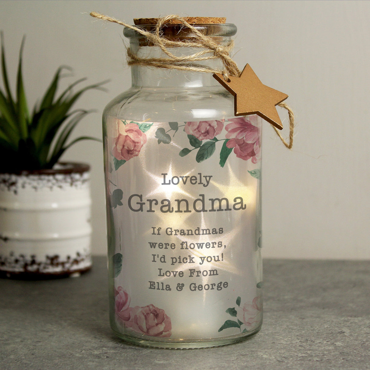 Personalised Floral Watercolour LED Glass Jar: 1 - LED Lighting By Gift Moments