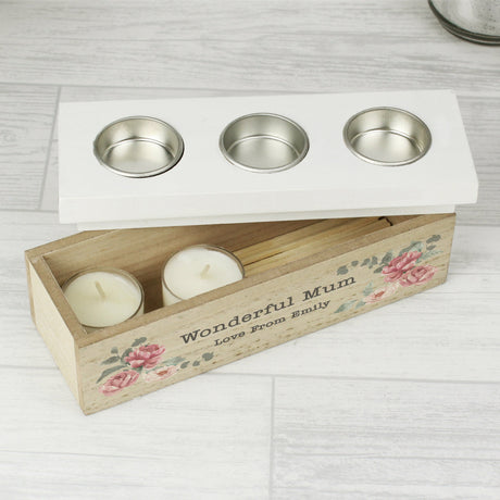 Personalised Floral Watercolour Tealight Holder Box: 4 - Candle Holders By Gift Moments