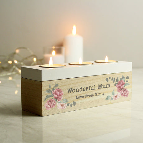 Personalised Floral Watercolour Tealight Holder Box: 1 - Candle Holders By Gift Moments