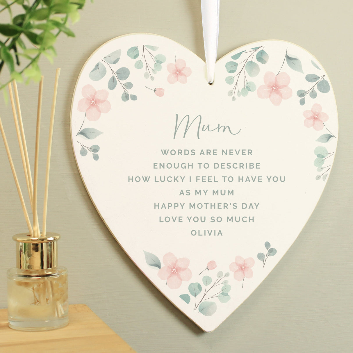 Personalised Floral Wooden Heart Decoration: 1 - Decorations By Gift Moments