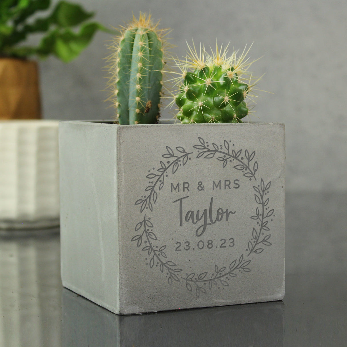 Personalised Floral Wreath Concrete Plant Pot: 2 - Pots & Planters By Gift Moments