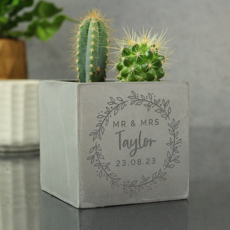 Personalised Floral Wreath Concrete Plant Pot: 2 - Pots & Planters By Gift Moments