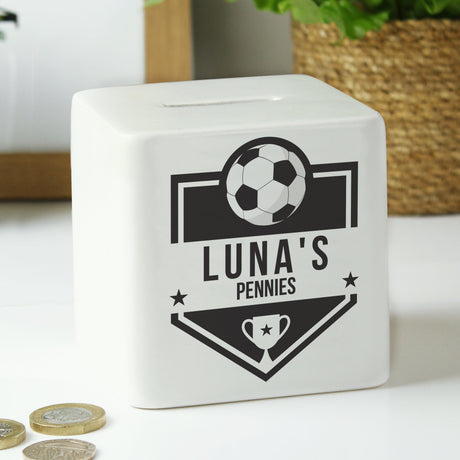 Personalised Football Badge Ceramic Money Box: 4 - Money Boxes By Gift Moments