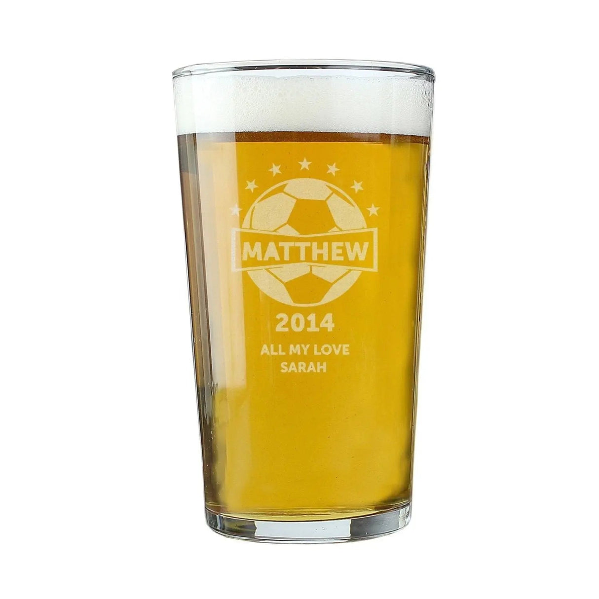 Personalised Football Pint Glass Gift: 2 - Beer Glasses By Gift Moments