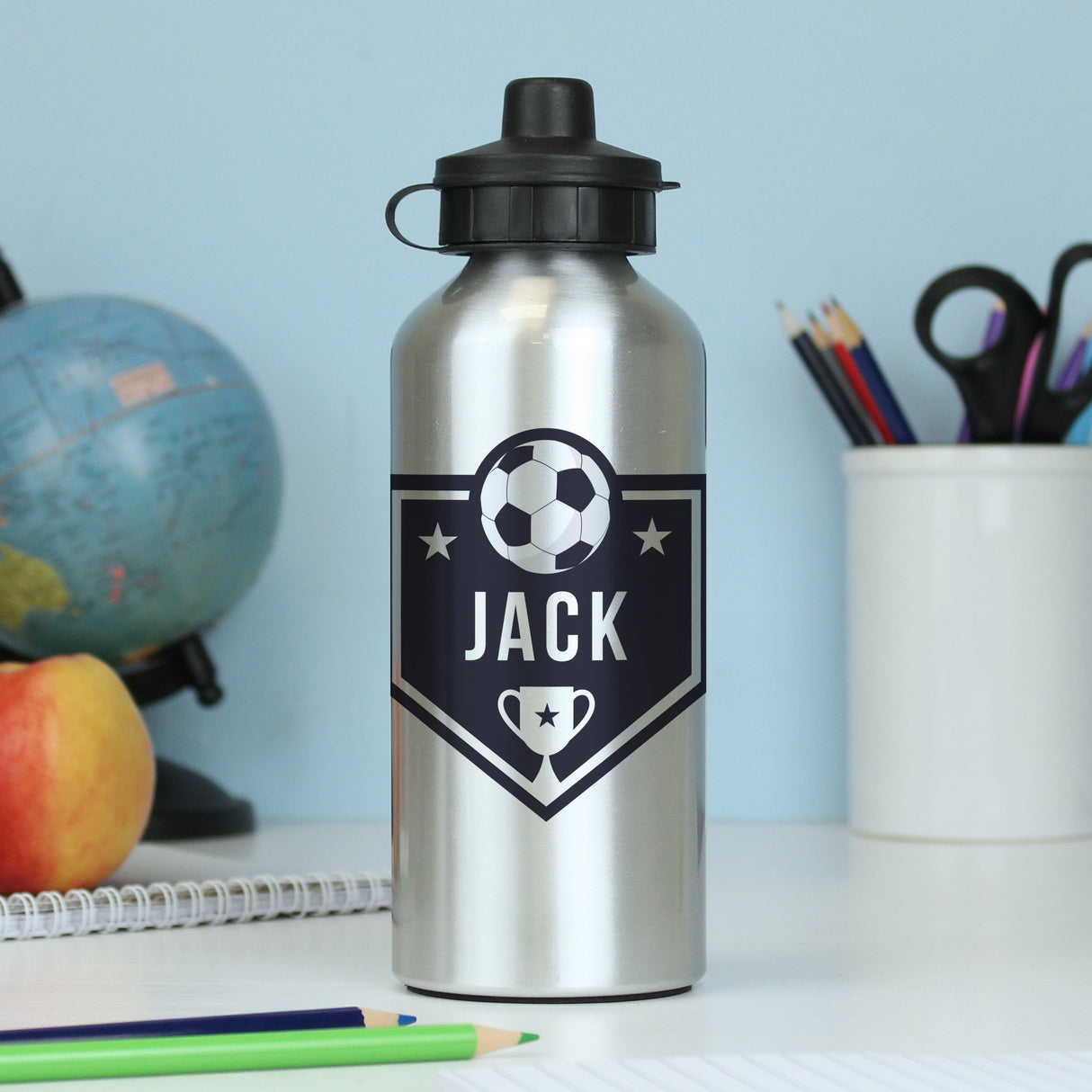 Personalised Silver Football Drinks Bottle: 4 - Kids Bottles By Gift Moments