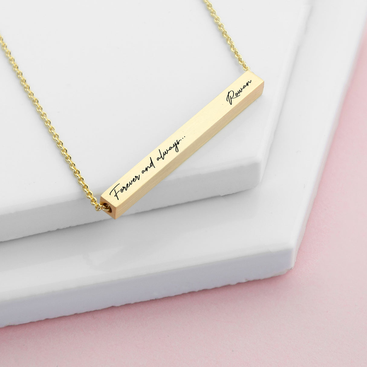 Personalised Forever and Always Horizontal Bar Necklace Gold - Jewellery at Gift Moments