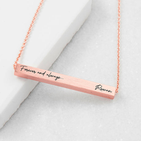 Personalised Forever and Always Horizontal Bar Necklace Rose Gold - Jewellery at Gift Moments