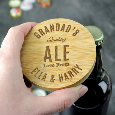 Personalised Bamboo Bottle Opener Coaster: 4 - Coasters By Gift Moments