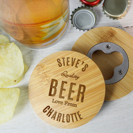 Personalised Bamboo Bottle Opener Coaster: 3 - Coasters By Gift Moments