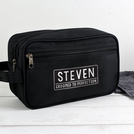 Personalised Black Wash Bag with Zip Pocket: 1 - Toiletry & Makeup Bags By Gift Moments