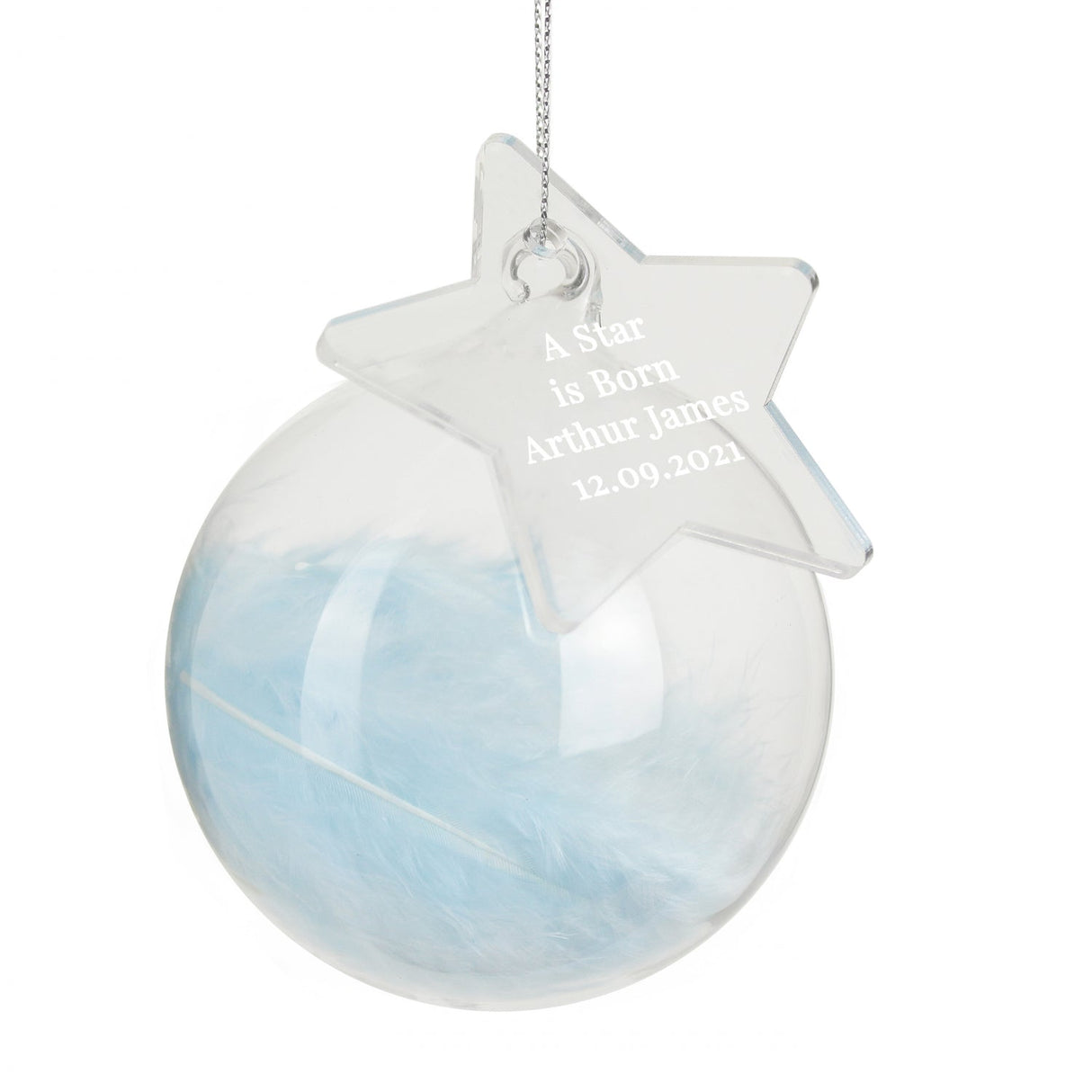 Personalised Blue Feather Glass Bauble with Tag: 4 - Christmas Baubles By Gift Moments