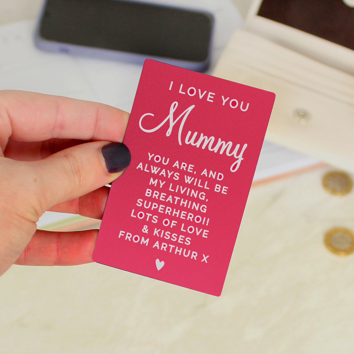 Personalised Free Text Cerise Wallet Card: 4 - Wallet Cards By Gift Moments