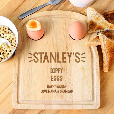 Personalised Egg & Toast Serving Board: 4 - Egg Cups By Gift Moments