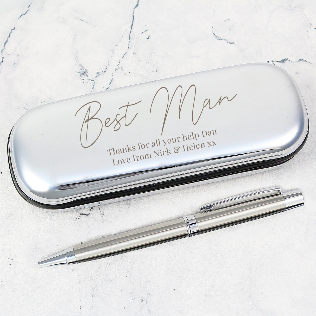 Personalised Chrome Pen and Box Set: 2 - Pens & Pencils By Gift Moments