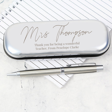 Personalised Chrome Pen and Box Set: 1 - Pens & Pencils By Gift Moments