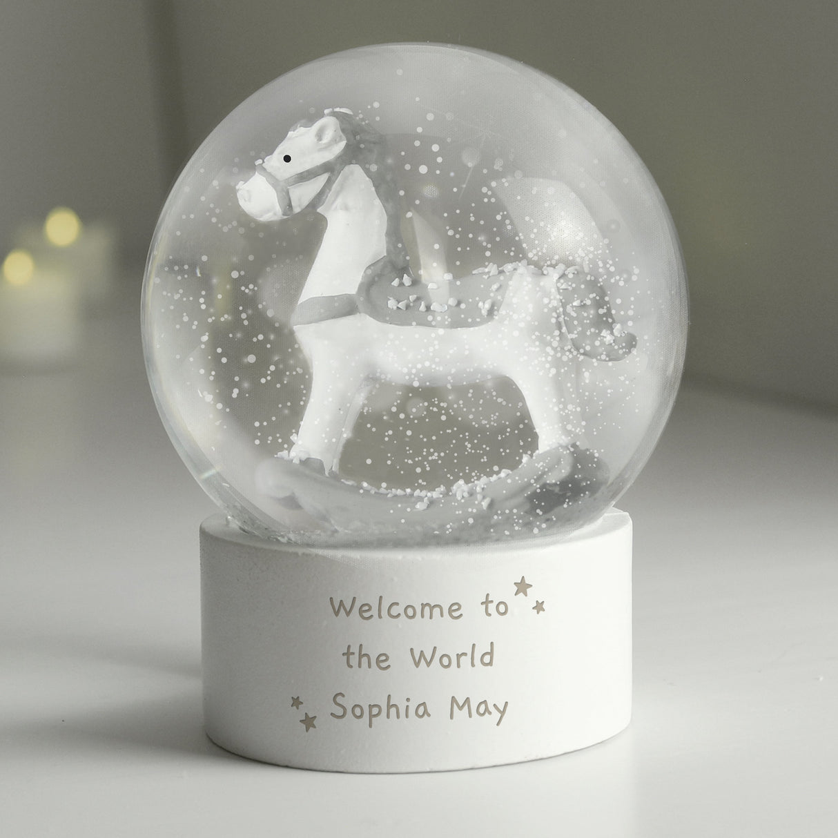 Personalised Free Text Rocking Horse Glitter Snow Globe: 4 - Snow Globes By Gift Moments