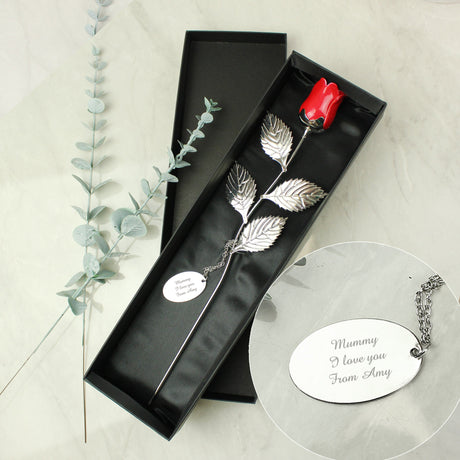 Personalised Free Text Silver Plated Red Rose: 1 - Keepsakes By Gift Moments