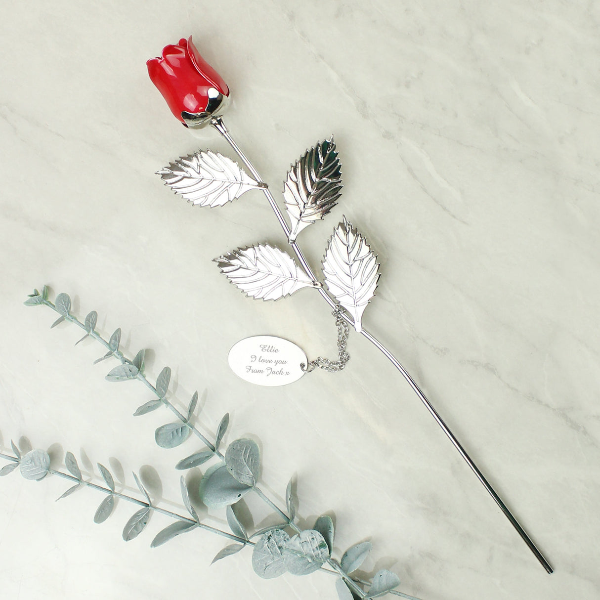 Personalised Free Text Silver Plated Red Rose: 3 - Keepsakes By Gift Moments