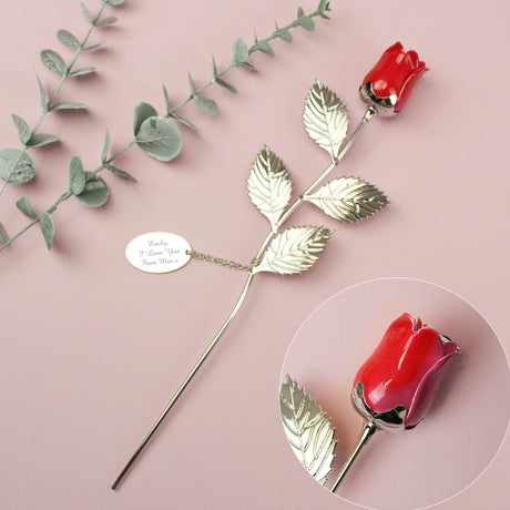 Personalised Free Text Silver Plated Red Rose: 4 - Keepsakes By Gift Moments