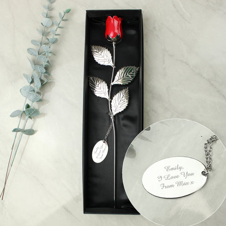 Personalised Free Text Silver Plated Red Rose: 6 - Keepsakes By Gift Moments